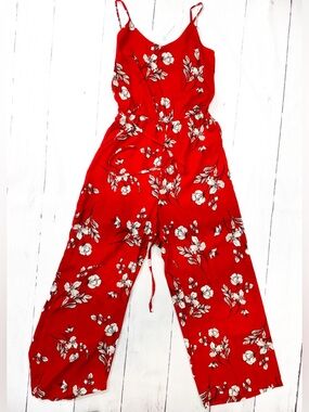 NWT Skies Are Blue Red Floral Smocked Jumpsuit